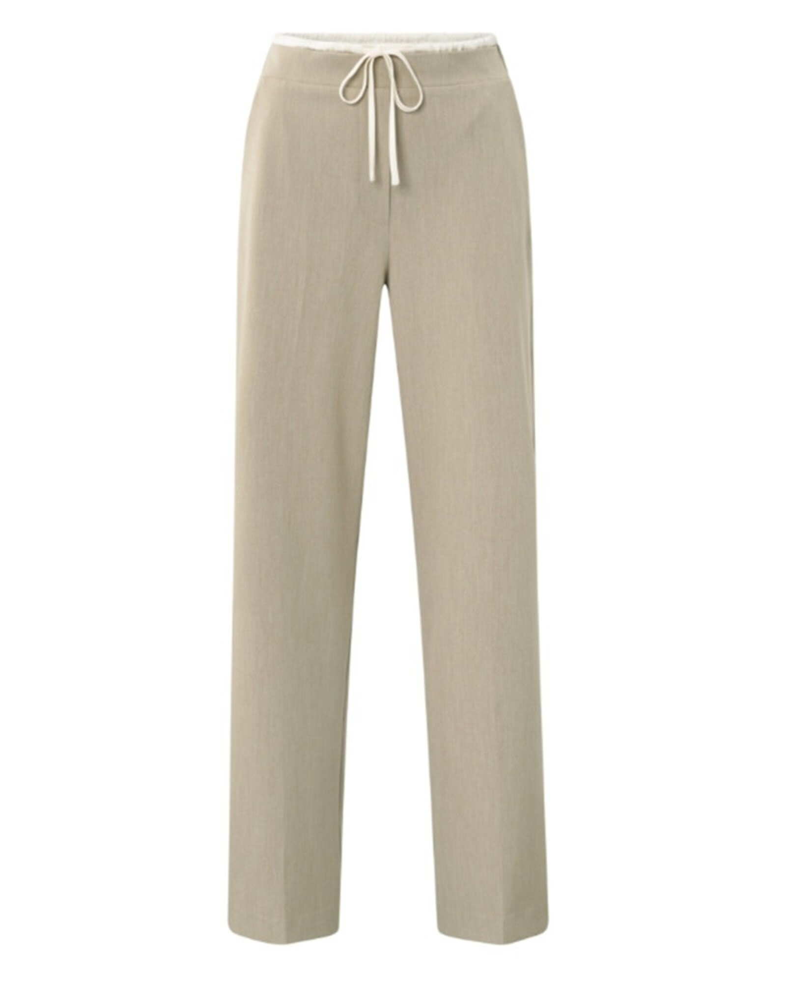 YAYA Geweven broek met wijde pijpen en contrasterende tailleband Sand beige melange