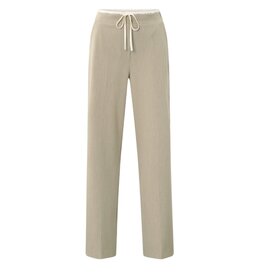 YAYA Geweven broek met wijde pijpen en contrasterende tailleband Sand beige melange