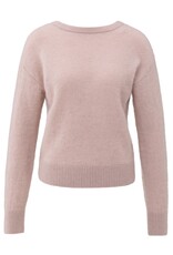 YAYA YAYA Zachte trui met V-rug en strikdetail shadow grey pink
