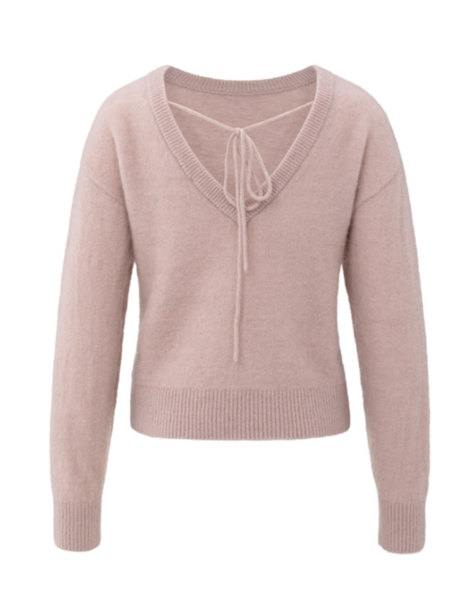 YAYA YAYA Zachte trui met V-rug en strikdetail shadow grey pink