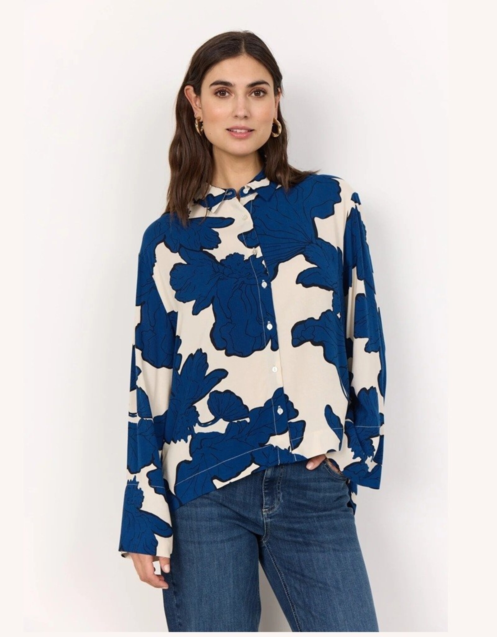 Soyaconcept Soyaconcept Vigdis blouse blauw ecru bloemprint