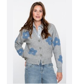 Geisha Geisha vest grijs bloem blauw