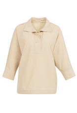 YAYA YAYA Poplin blouse met polokraag en parelknopen Desert Beige