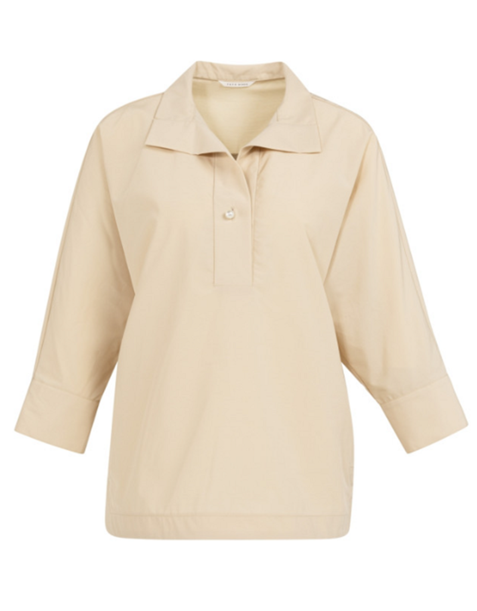 YAYA YAYA Poplin blouse met polokraag en parelknopen Desert Beige