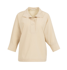 YAYA YAYA Poplin blouse met polokraag en parelknopen Desert Beige