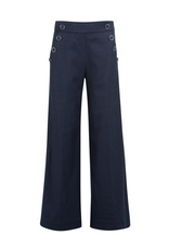 YAYA YAYA Hoge taille broek met sierknopen en wijde pijpen Navy