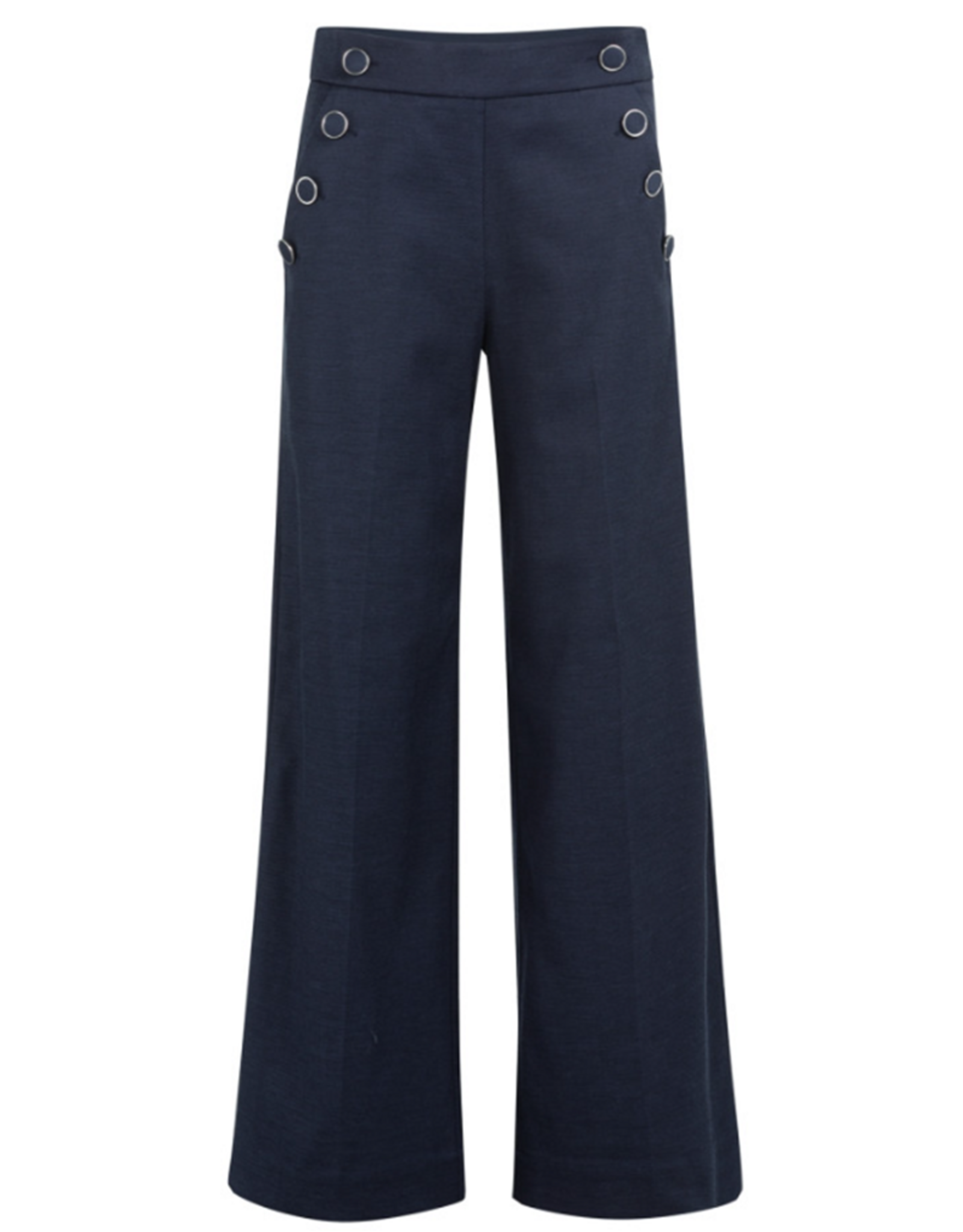 YAYA YAYA Hoge taille broek met sierknopen en wijde pijpen Navy