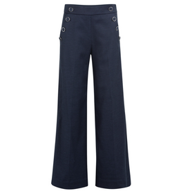 YAYA YAYA Hoge taille broek met sierknopen en wijde pijpen Navy