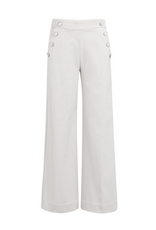 YAYA YAYA Hoge taille broek met sierknopen en wijde pijpen wit