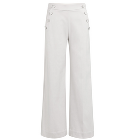 YAYA YAYA Hoge taille broek met sierknopen en wijde pijpen wit