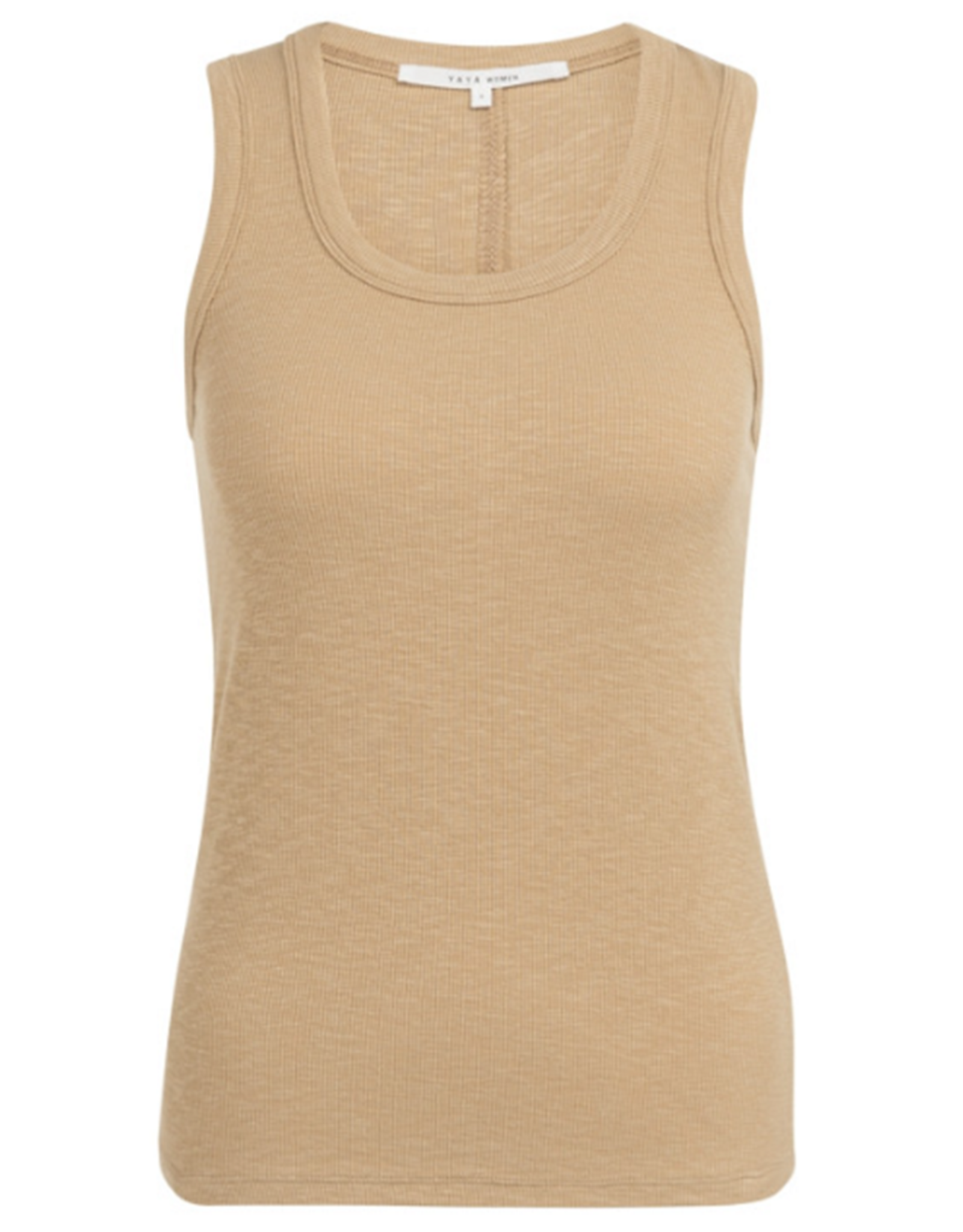 YAYA YAYA Geribd singlet met ronde hals Tan Brown