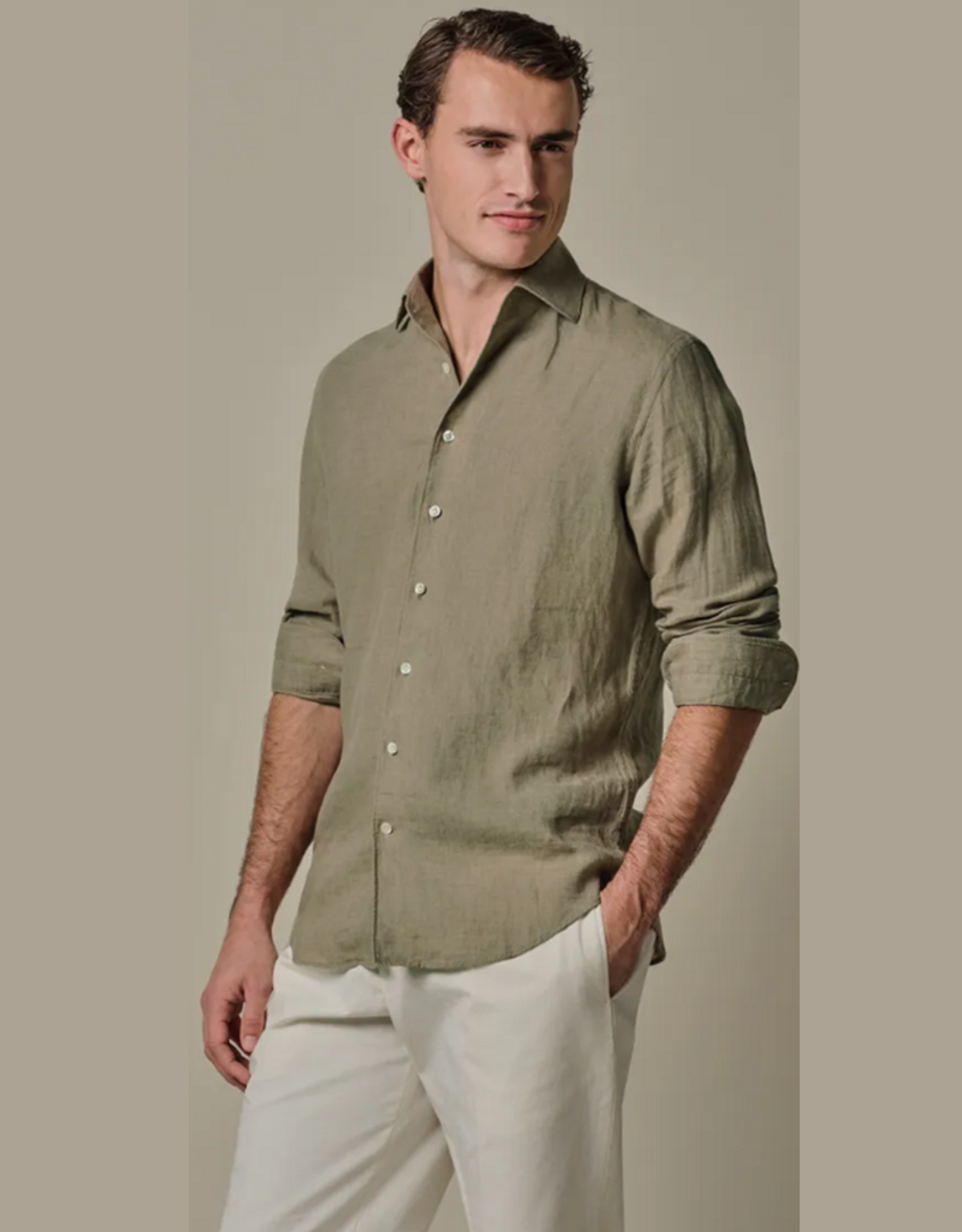 PROFUOMO Profuomo linnen overhemd mid green