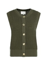 YAYA Mouwloos grofgebreid vest met goudkleurige knopen groen