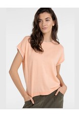 YAYA Gebreide top met korte mouwen en contrasterende boorden zalm