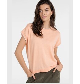 YAYA Gebreide top met korte mouwen en contrasterende boorden zalm