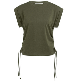 YAYA YAYA Top met korte mouwen en verstelbare koorden Army Green