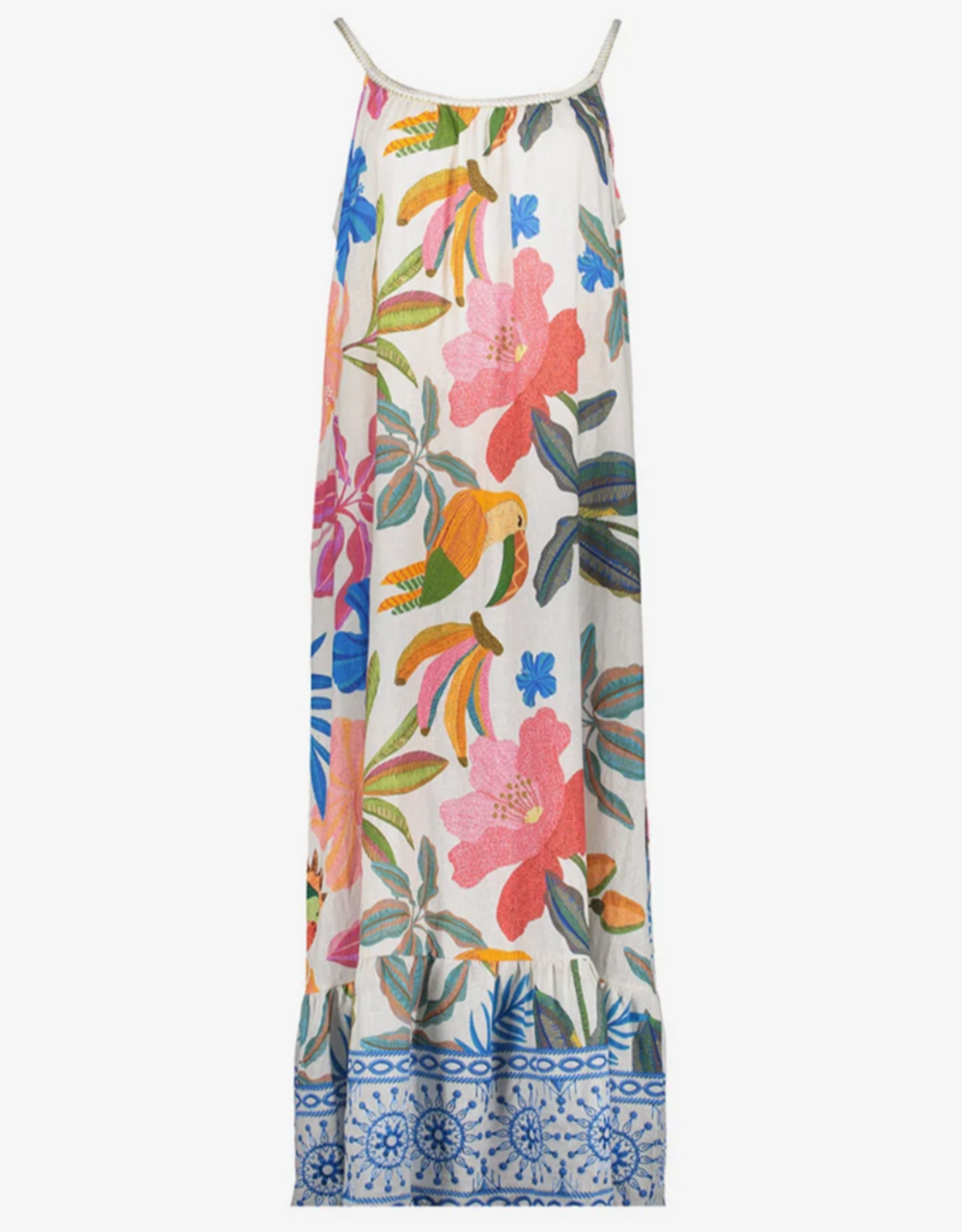Geisha Geisha maxi jurk multicolor met lurex bandjes en volant