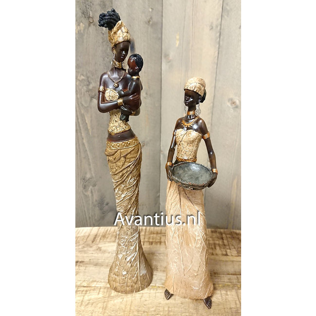 Dream-Living Decoratiebeeld - Afrikaans vrouw met schaal - 38,5cm