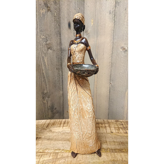 Dream-Living Decoratiebeeld - Afrikaans vrouw met schaal - 38,5cm