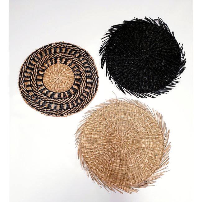Bali-Dreams Wanddecoratie Zeegras cirkel franjes zwart  38cm