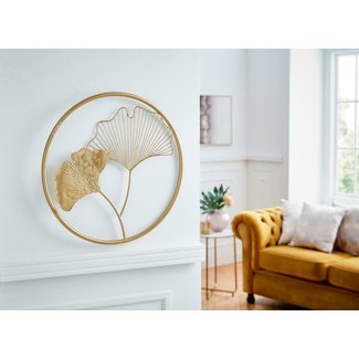 Habubu capsule chrysant Metalen goudkleurige 3D wanddecoratie Ginkgo modern rond Ø 43 cm - Avantius