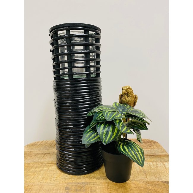 Theelichthouder/windlicht  Amira M hout zwart