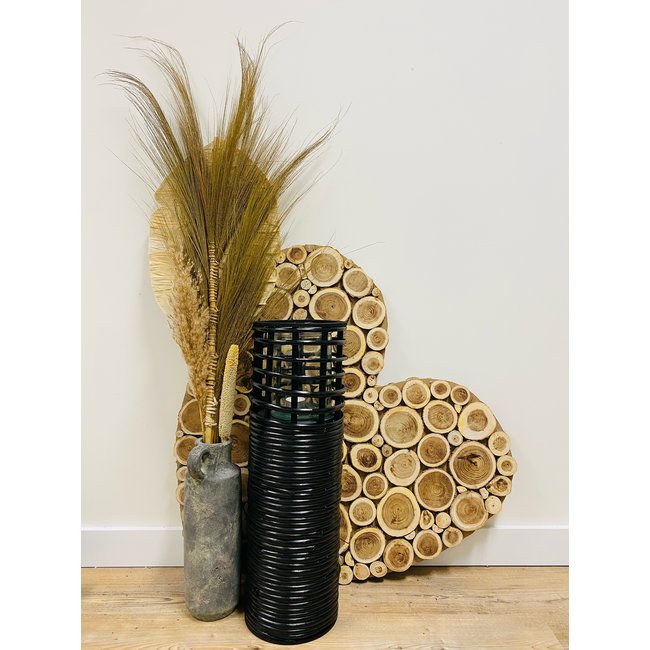 Theelichthouder/windlicht  Amira XL hout zwart