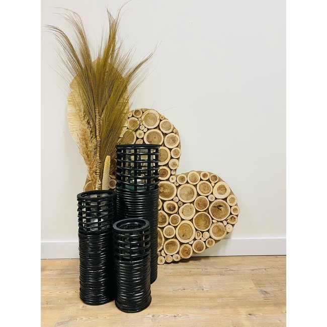 Theelichthouder/windlicht  Amira XL hout zwart