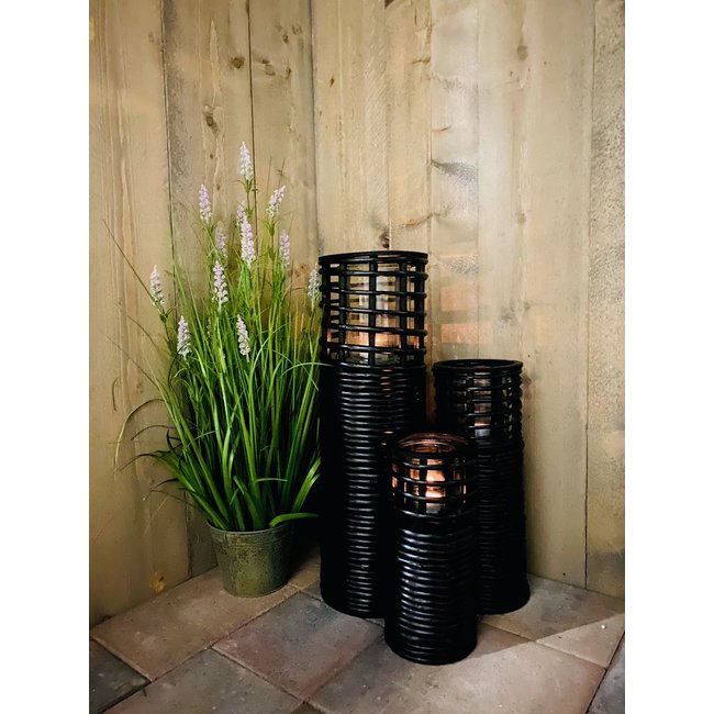 Theelichthouder/windlicht  Amira XL hout zwart