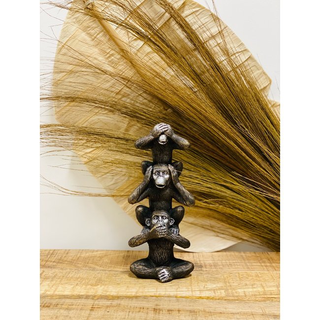 Beeld bronzig metaal apen horen, zien, zwijgen