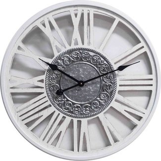 Mansion atmosphere White Wooden Wall Clock Metal Insigne