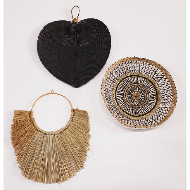 Bali-Dreams Wanddecoratie bamboe waaier zwart 46 cm breed - 63 cm lang