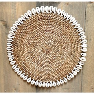 Bali-Dreams Wanddecoratie rotan/Schelpen cirkel 33 cm naturel