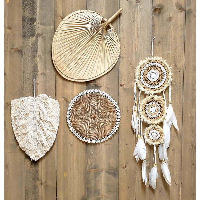 Bali-Dreams Wanddecoratie rotan/Schelpen cirkel 33 cm naturel
