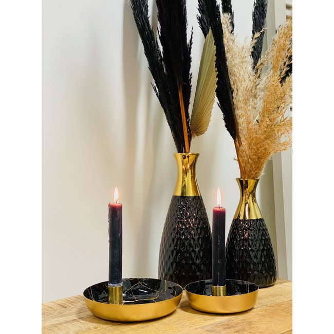 Dream-Living Kandelaar marmer look L zwart/goud metaal