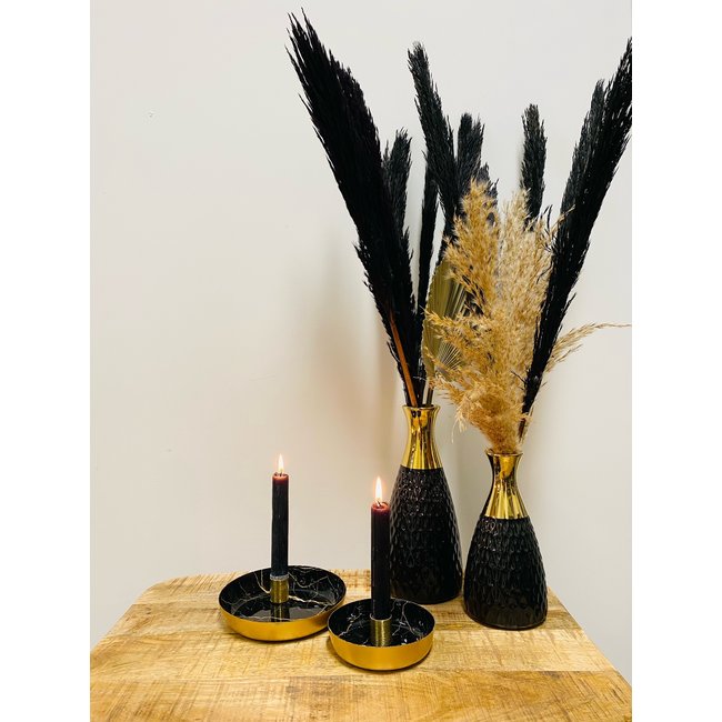 Dream-Living Kandelaar marmer look L zwart/goud metaal