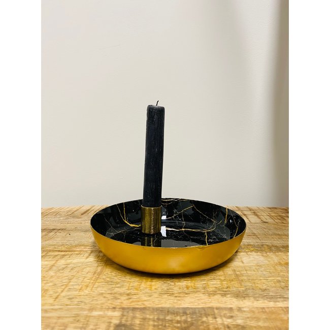 Dream-Living Kandelaar marmer look L zwart/goud metaal