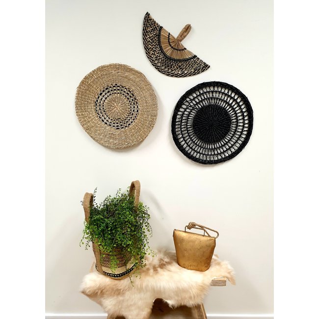 Bali-Dreams Wanddecoratie riet naturel mandala Jeske zwart 38x38x1 cm