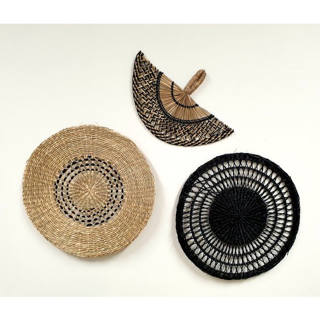 Bali-Dreams Wanddecoratie riet naturel mandala Jeske zwart 38x38x1 cm