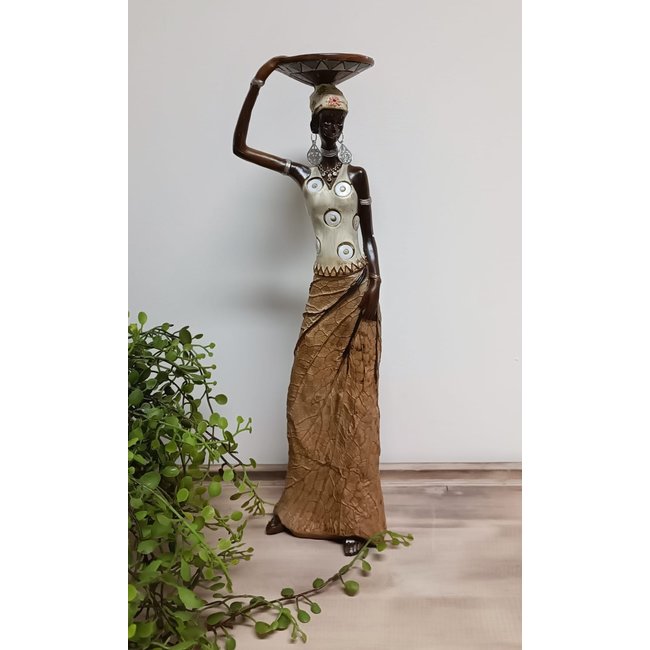 Bali-Dreams Afrikaanse dame met schaal op hoofd 35cm