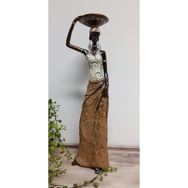 Bali-Dreams Afrikaanse dame met schaal op hoofd 35cm
