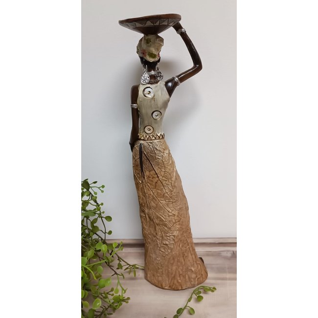 Bali-Dreams Afrikaanse dame met schaal op hoofd 35cm