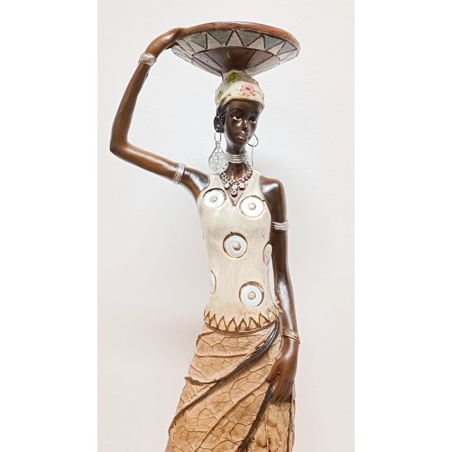 Bali-Dreams Afrikaanse dame met schaal op hoofd 35cm