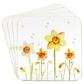 Lesser & Pavey Onderzetters gele narcissen 11x11 cm  4 stuks