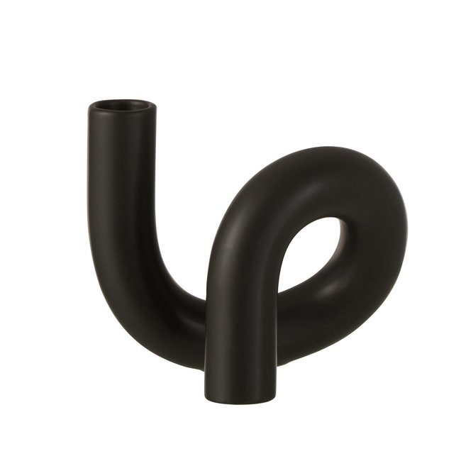 J-Line Kaarsenhouder Torsie  Keramiek  zwart 17x14x12cm