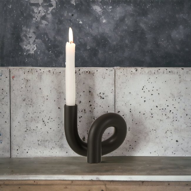J-Line Kaarsenhouder Torsie  Keramiek  zwart 17x14x12cm