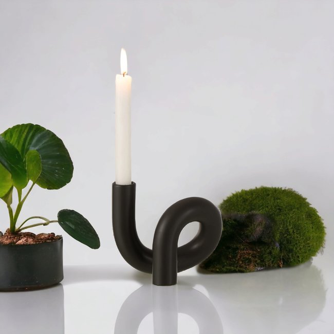 J-Line Kaarsenhouder Torsie  Keramiek  zwart 17x14x12cm