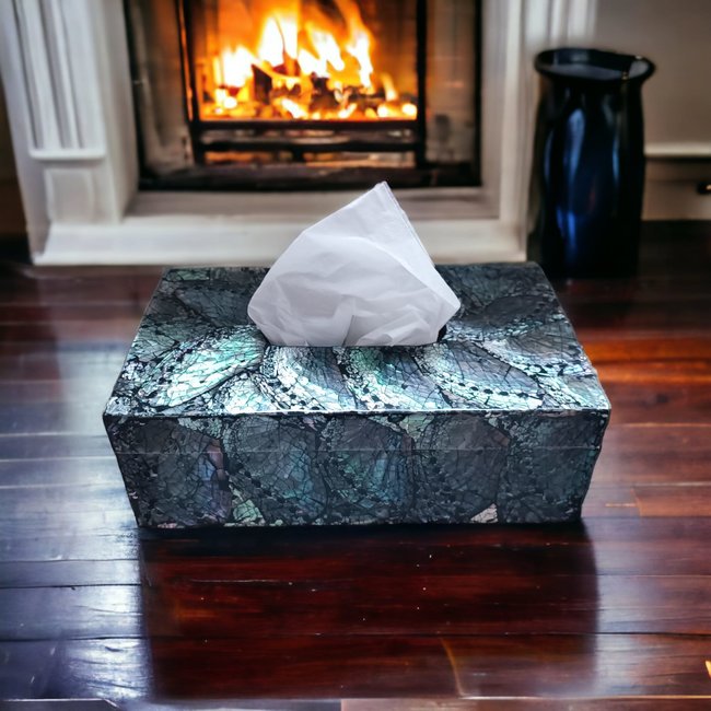 Dream-Living Luxe Tissue box donkere Abalone schelpen 24x12x7cm
