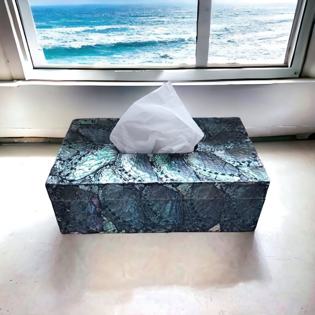 Dream-Living Luxe Tissue box donkere Abalone schelpen 24x12x7cm