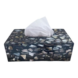 Dream-Living Luxe Tissue box zwart met witte  Capiz schelpen  24x12x7cm